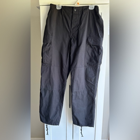 Black Tactical Cargo Pants Adjustable Waist Ripstop Utility Streetwear - Picture 2 of 16